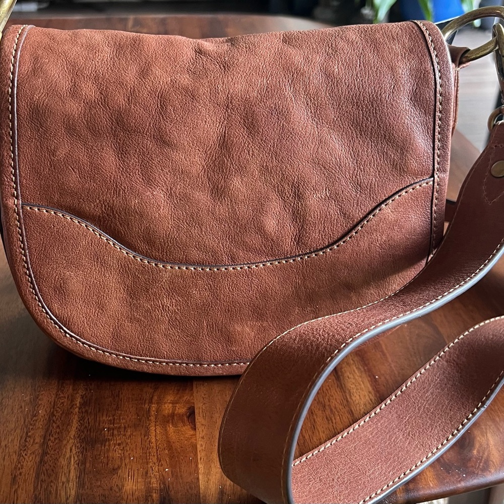 Frye brown destressed brown leather crossbody. NWT